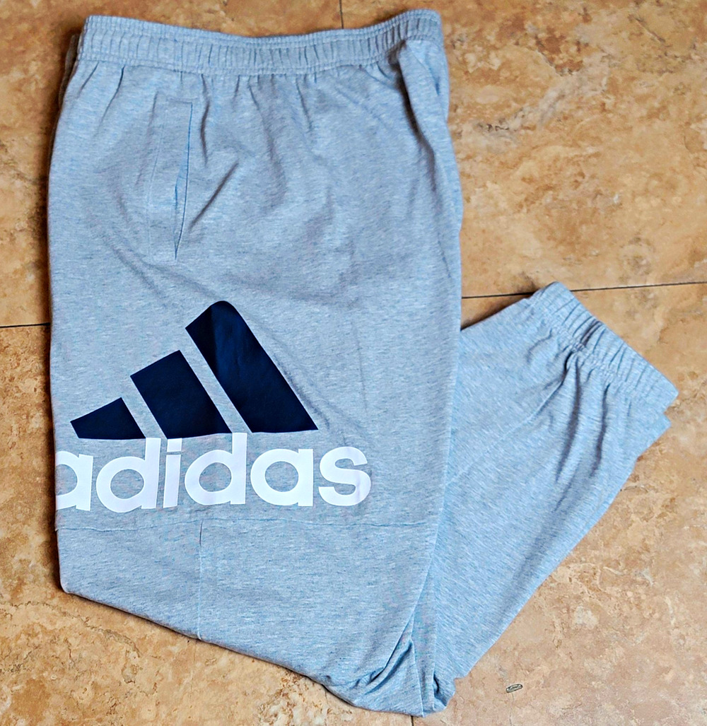 Men Sz XL Gray Jogger Sweatpants Drawstring Elastic Waist Tapered Adidas Logo